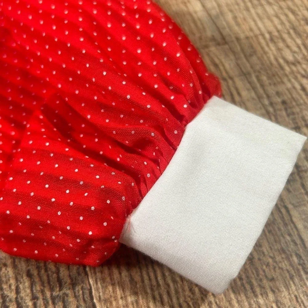 Vintage 70s Mini World Girls Prairie Dress 5 Red Polka Dot Lace Peter Pan Collar
